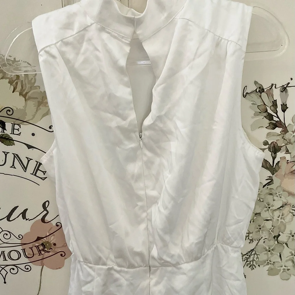 Lulus Classic Elegance Dress White Satin Mini Mock Neck Size L NWT